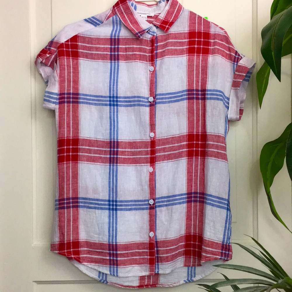 Beachlunchlounge plaid cuff sleeve button down XS